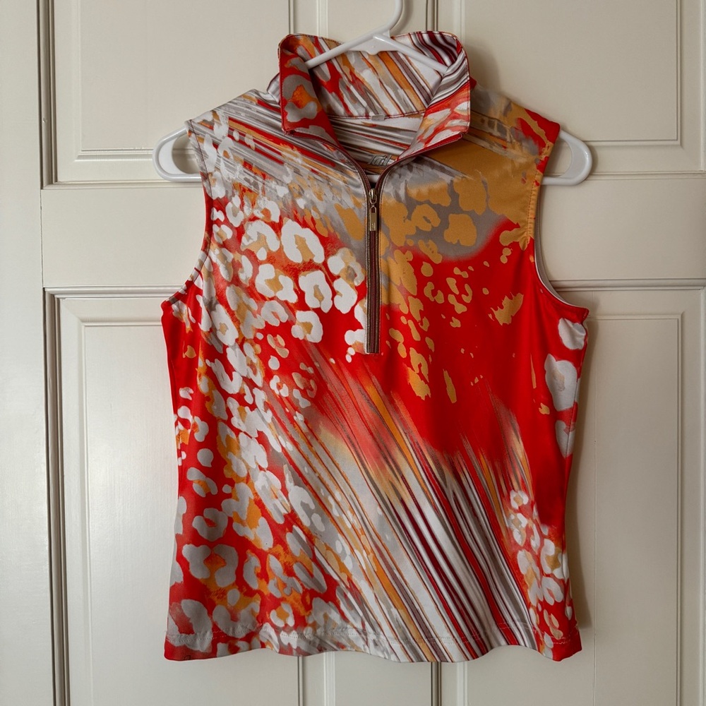 TAIL Golf (S) Womens Tank Top Sleeveless 1/4 Zip Abstract Print Activewear Shirt